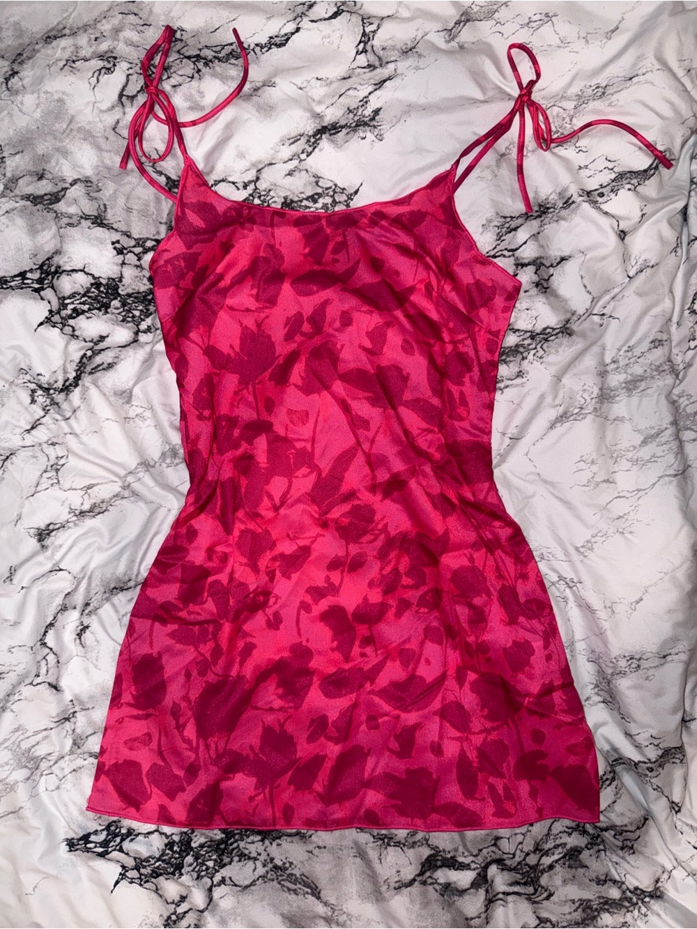 SHEIN Hot Pink Floral Tie-Shoulder Mini Dress